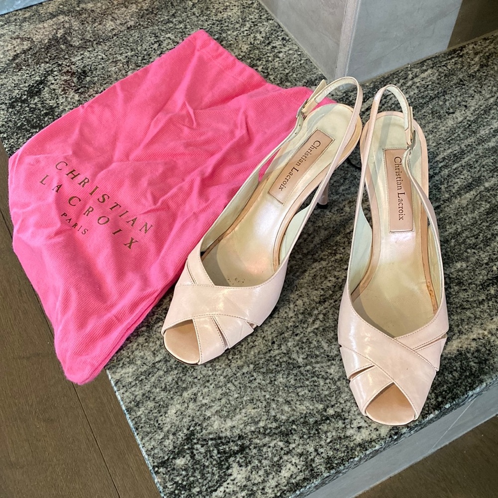 Vintage Christian Lacroix pale pink sling back heels